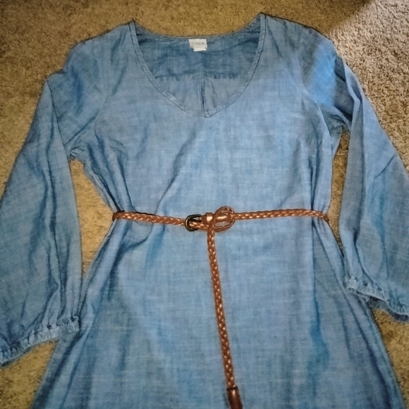 J. Crew (Size S) Chambray Medium Wash V-Neck Cut 3/4 Sleeve Casual Tunic Dress - Picture 6 of 7